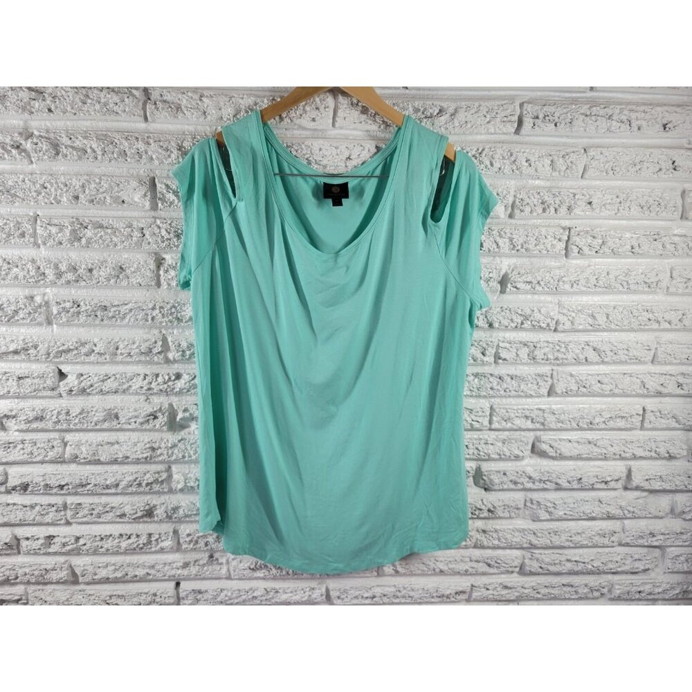 JM Collection Blue XXL Cold Shoulder Top Shirt Short Sleeve Knit Tee BLU55E